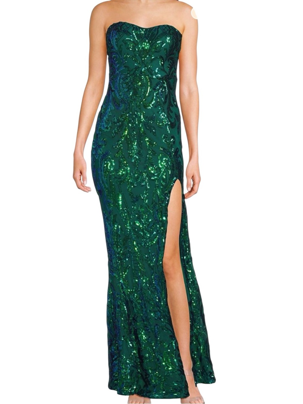 Lulus Iridescent Green Blue Sequin Strapless Mermaid Prom Maxi Dress M